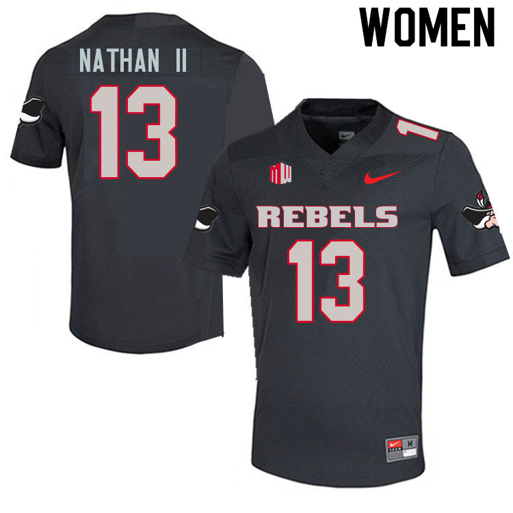 Women #13 Deamikkio Nathan II UNLV Rebels College Football Jerseys Sale-Charcoal - Click Image to Close